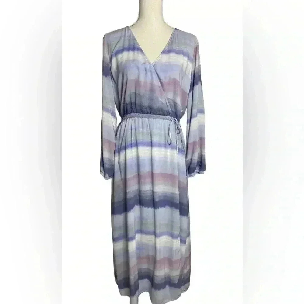 Cloth & Stone X Anthropologie XS Long Maxi Dress 100% Rayon Pastel Stripes Boho